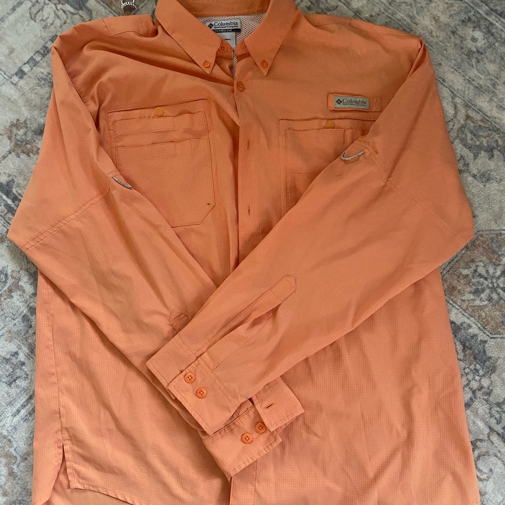 Columbia PFG Orange Button-Up Shirt